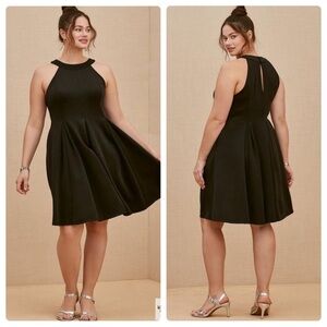 Torrid Mini Scuba Fluted Dress Black Party Sleeveless Fit & Flare Size 10 L (00)